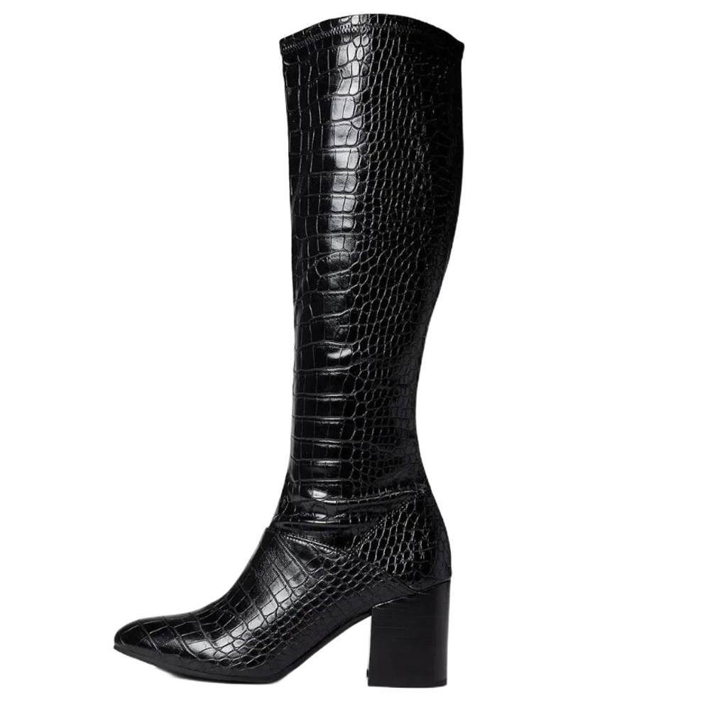 Franco Sarto Black Croc-Embossed Heeled Boots
